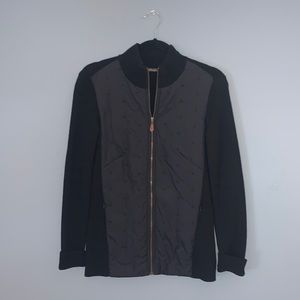 J. McLaughlin Black Ribbed Sweater with Quilted Silk Detail S